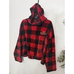 Joyspun Buffalo Plaid Fleece Hoodie Cozy Hot Chocolate Weather Pullover XL Crop